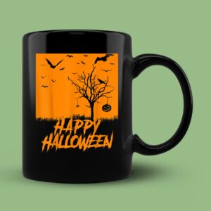 Happy Halloween Bats Pumpkin Spooky Scene Crows Spider Mug