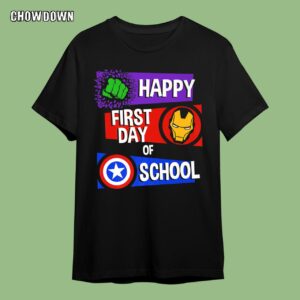 Marvel Avengers Happy First Day Of School Text T-Shirt