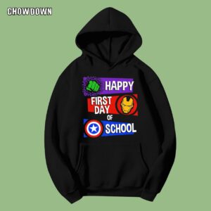 Marvel Avengers Happy First Day Of School Text Hoodie