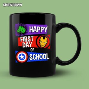 Marvel Avengers Happy First Day Of School Text Mug