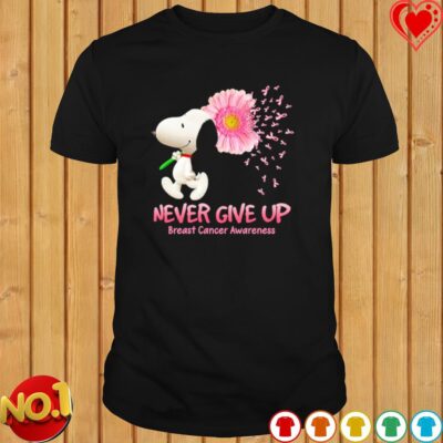 Never Give Up Snoopy Breast Cancer Awareness Shirt