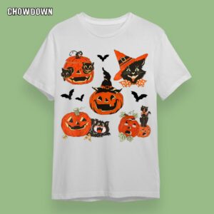 Vintage Halloween Retro Pumpkins Black Cats T-Shirt