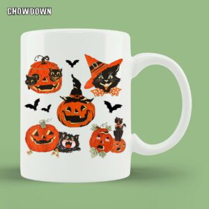 Vintage Halloween Retro Pumpkins Black Cats Mug