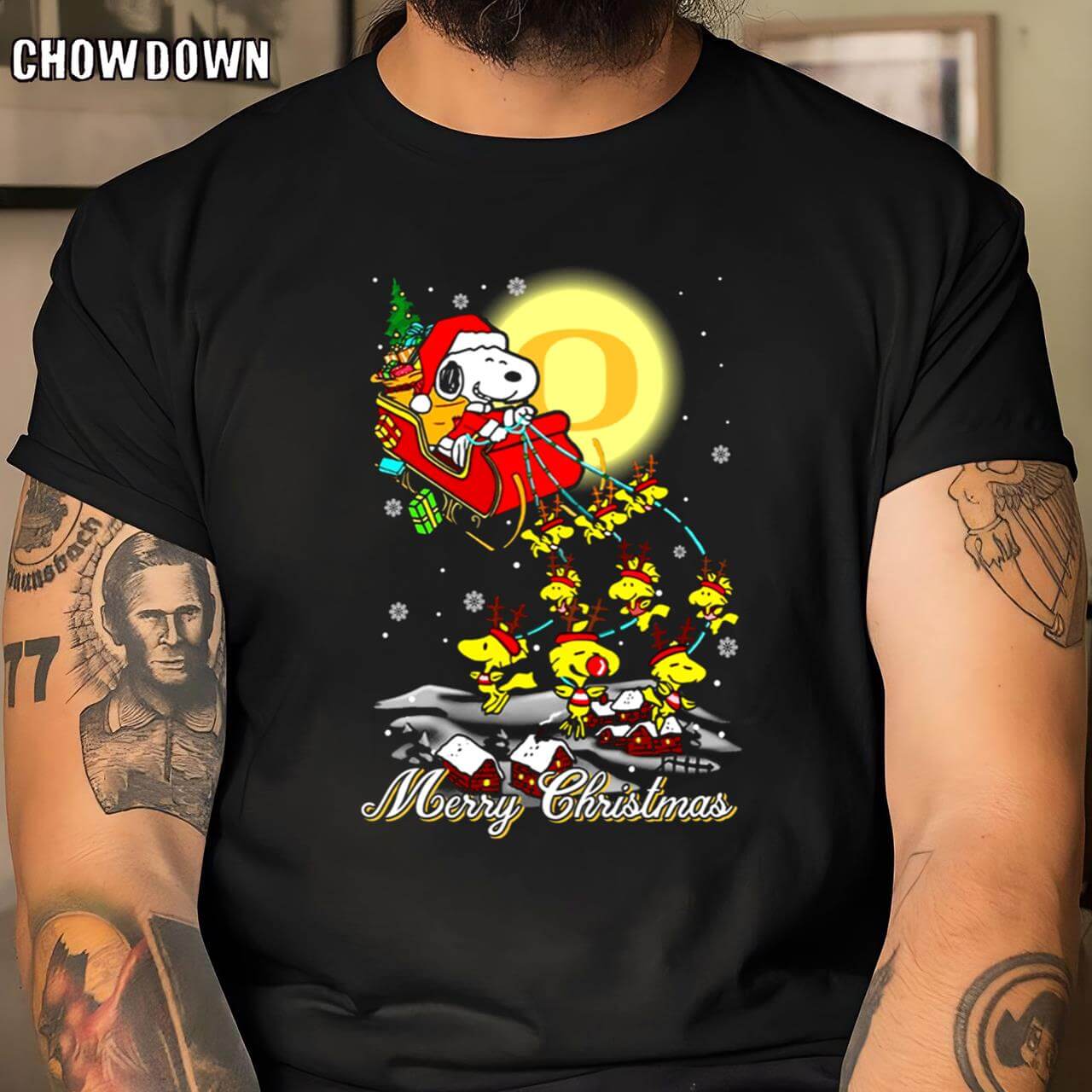 Fabulous Oregon Ducks Christmas Santa Claus With Sleigh And Snoopy Oregon Ducks T Shirt