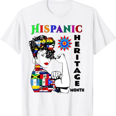 Latina Woman Art Hispanic Heritage Month T-Shirt  Latin Country Flags