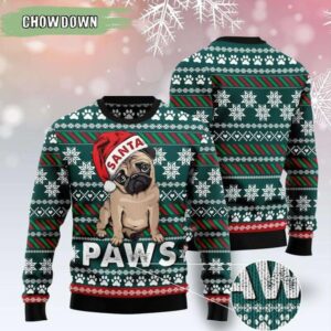 Pug Wearing Santa Hat Dog Lover Funny Dog Christmas Ugly Sweater