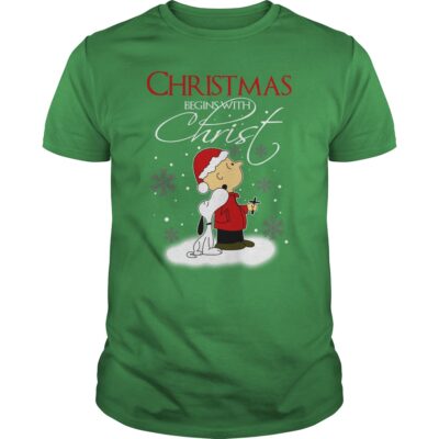 Snoopy Charlie Brown Woodstock Christmas Begins With Christ Charlie Brown Christmas T-Shirt