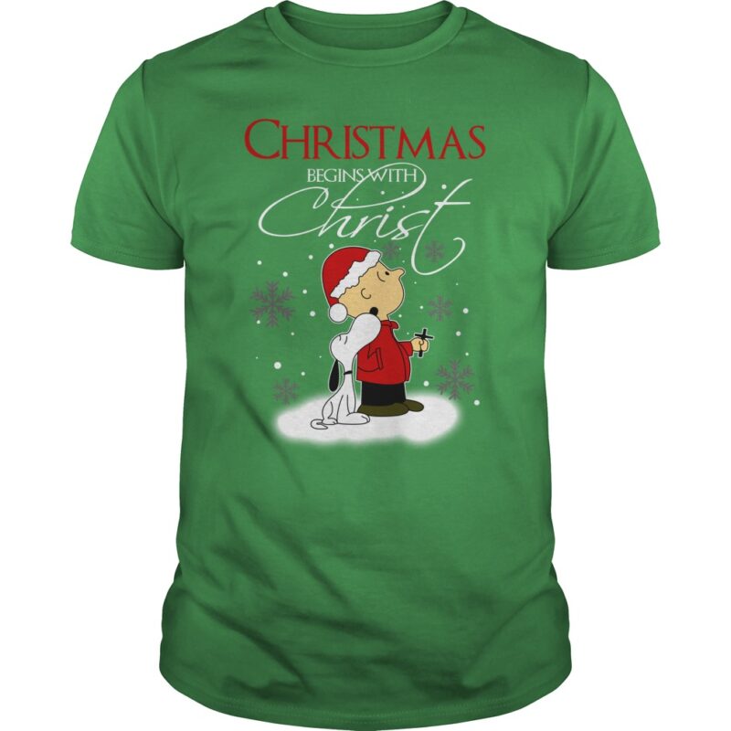 Snoopy Charlie Brown Woodstock Christmas Begins With Christ Charlie Brown Christmas T-Shirt