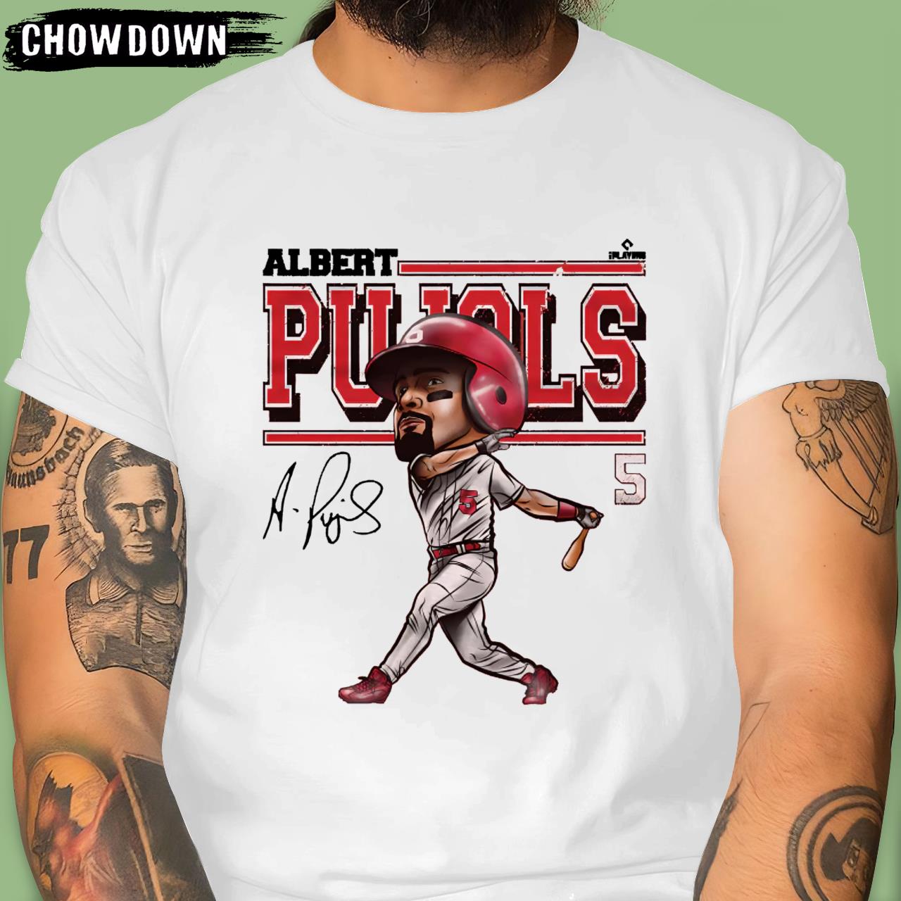 Albert Pujols T-Shirt St. Louis Baseball Albert Pujols St. Louis Cartoon WHT