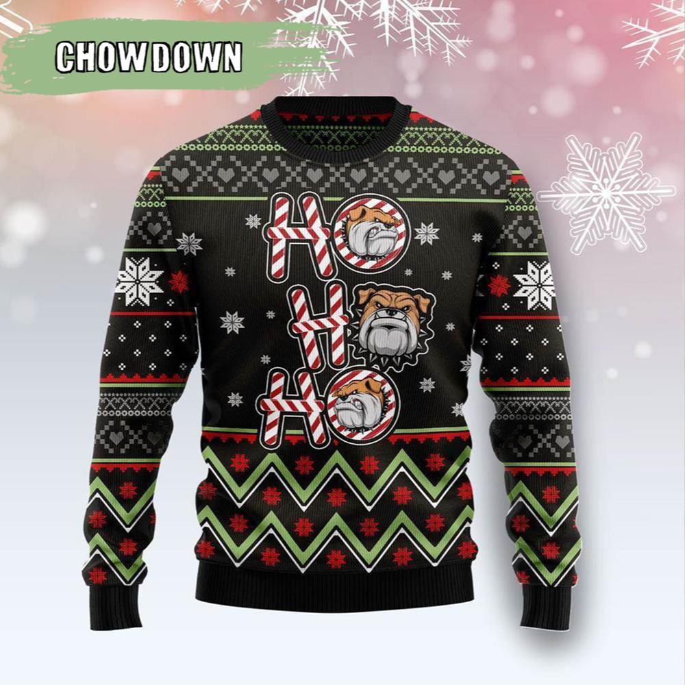 Bulldog Ho Ho Ho Dog Ugly Christmas Sweater- Christmas Gifts 2023