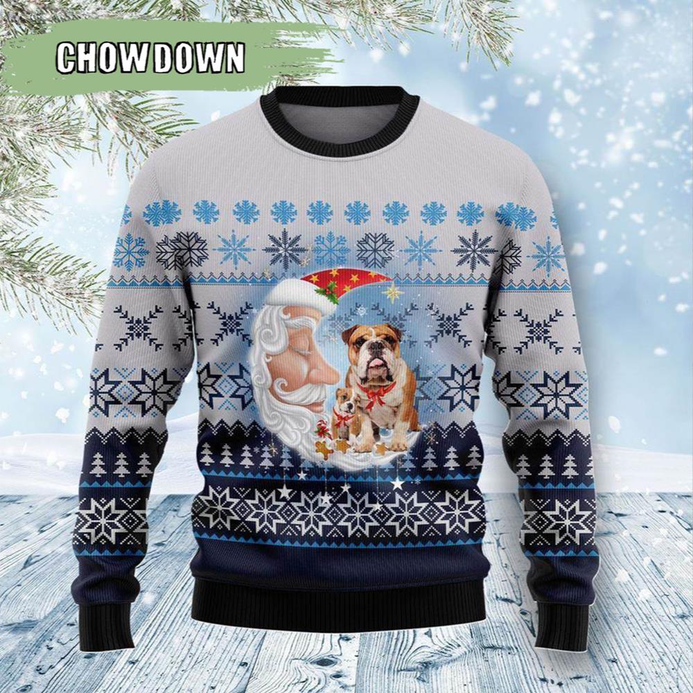 Bulldog Love Santa Moon Dog Ugly Christmas Sweater- Christmas Gifts 2023