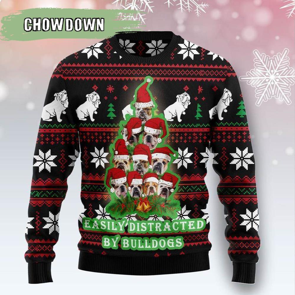 Bulldog Pine Tree Christmas Dog Ugly Christmas Sweater- Christmas Gifts 2023