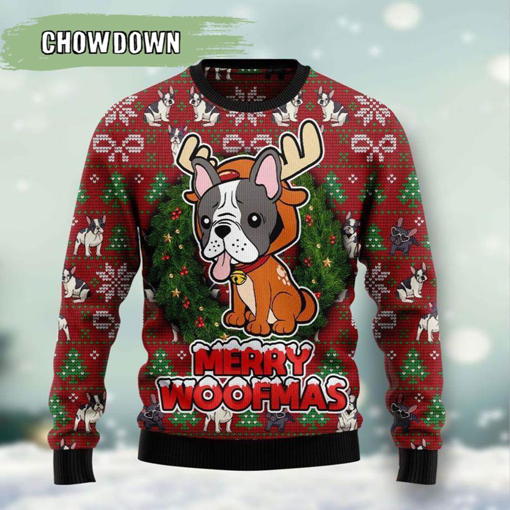 Bulldog Reindeer Dog Ugly Christmas Sweater- Christmas Gifts 2023