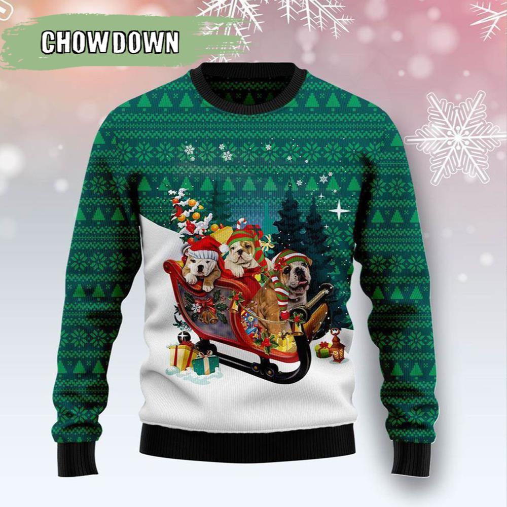 Bulldog Sleigh Dog Ugly Christmas Sweater- Christmas Gifts 2023