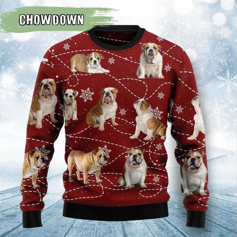 Bulldog Xmas Dog Ugly Christmas Sweater- Christmas Gifts 2023