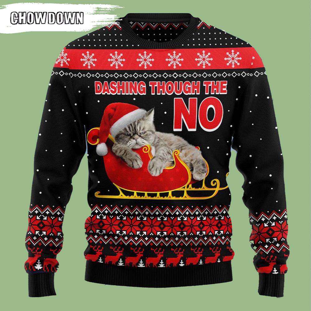 Cat Dashing Through The No Ugly Christmas Sweater- Christmas Gifts 2023