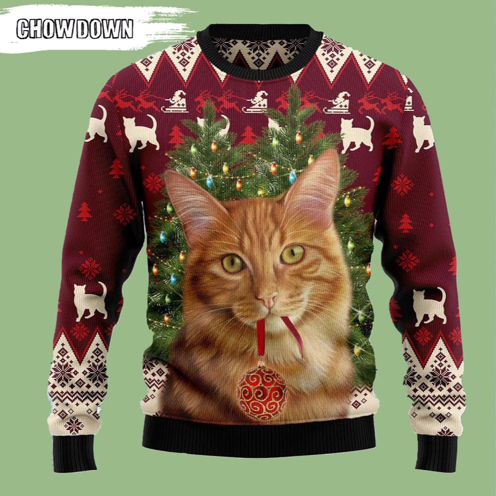 Cat Decor Pine Xmas Ugly Christmas Sweater- Christmas Gifts 2023