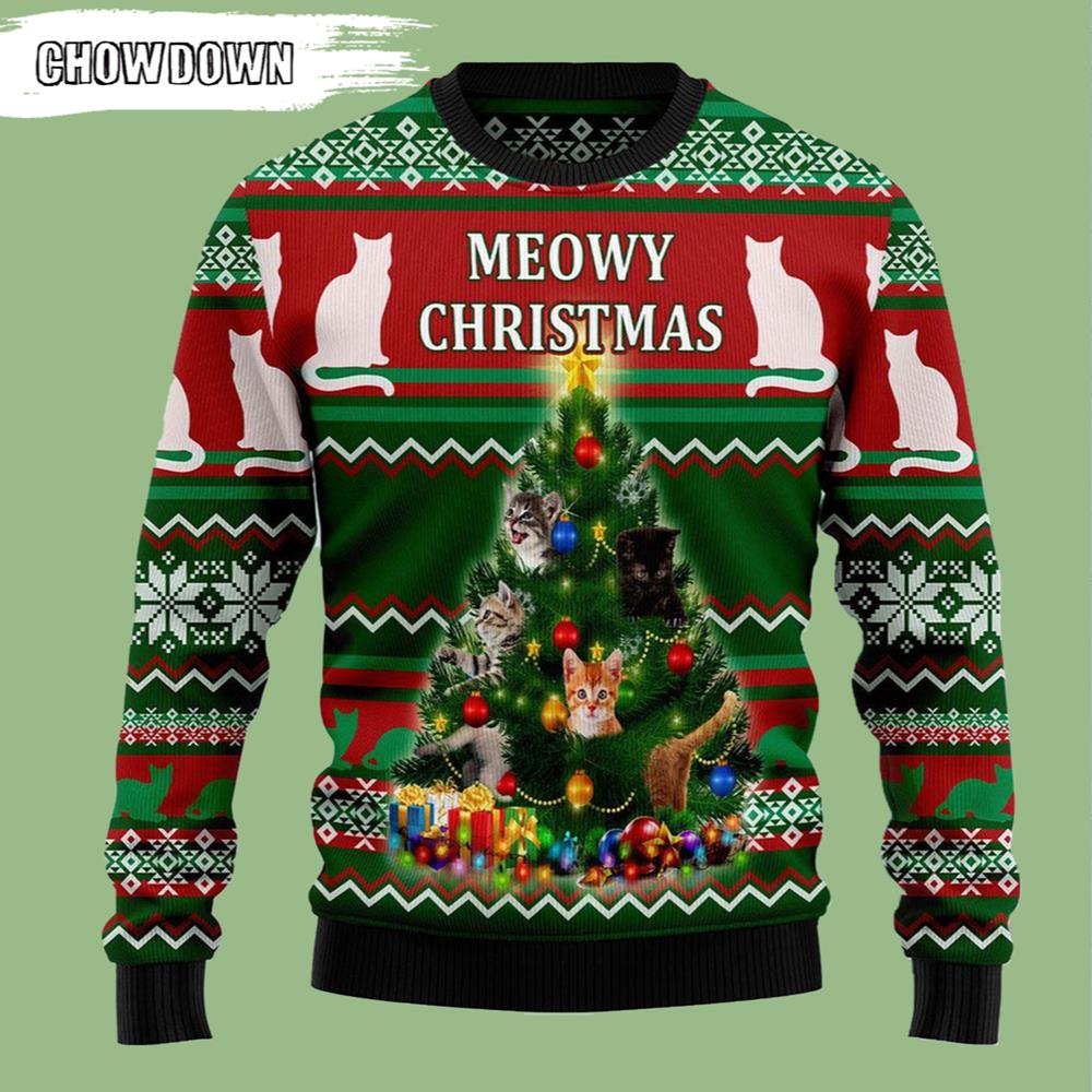 Cat Meowy Ugly Christmas Sweater- Christmas Gifts 2023