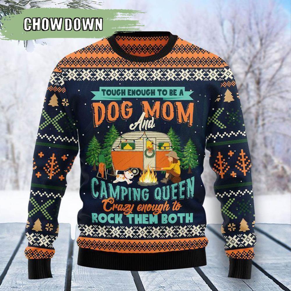 Dog Mom Camping Dog Ugly Christmas Sweater- Christmas Gifts 2023
