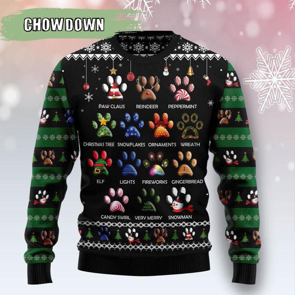 Dog Pawprint Dog Ugly Christmas Sweater- Christmas Gifts 2023