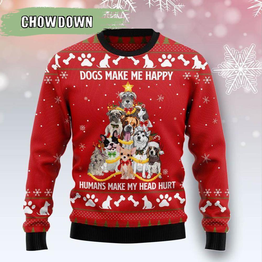 Dog Ugly Christmas Sweater Dogs Make Me Happy- Christmas Gifts 2023