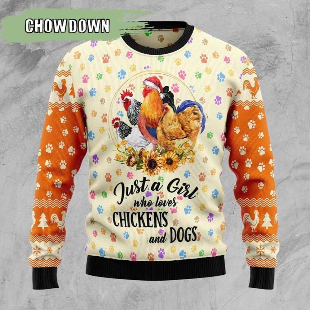 Dog Ugly Christmas Sweater Just A Girl Who Loves Chickens And Dogs- Christmas Gifts 2023
