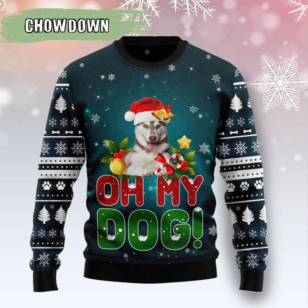 Dog Ugly Christmas Sweater Siberian Husky Oh My Dog- Christmas Gifts 2023
