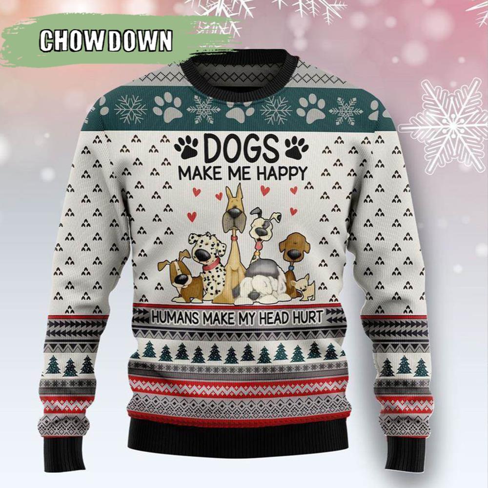 Dogs Make Me Happy 9 Dog Ugly Christmas Sweater- Christmas Gifts 2023