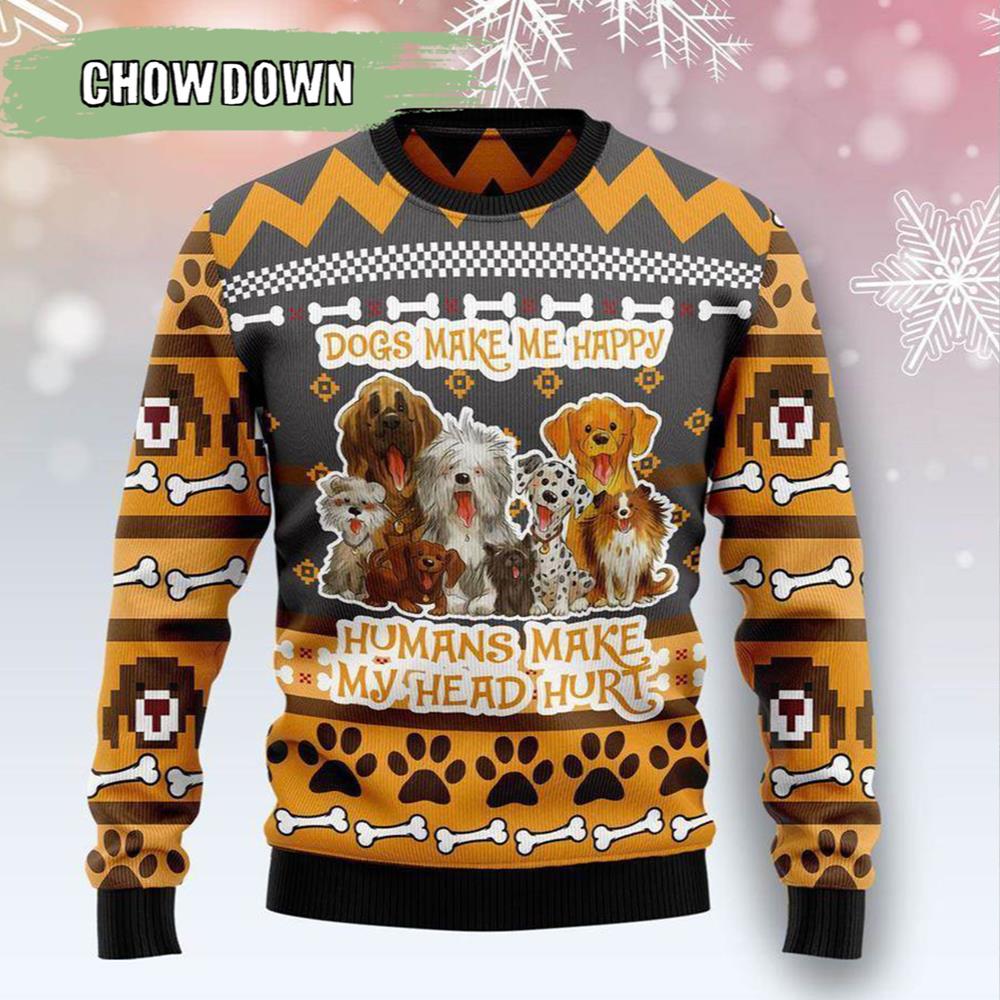 Dogs Make Me Happy Dog Ugly Christmas Sweater- Christmas Gifts 2023