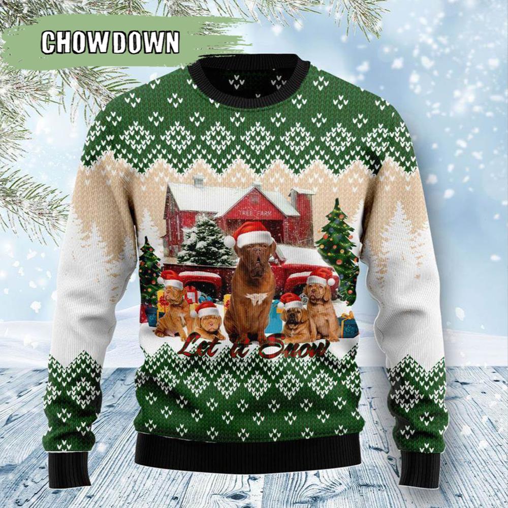 Dogue De Bordeaux Let It Snow Dog Ugly Christmas Sweater- Christmas Gifts 2023
