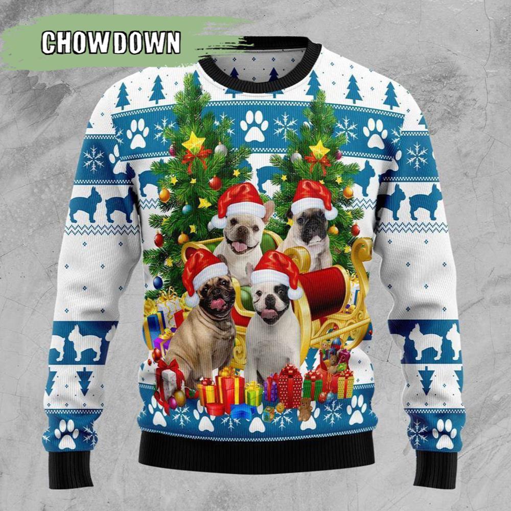 French Bulldog Greeting Dog Ugly Christmas Sweater- Christmas Gifts 2023