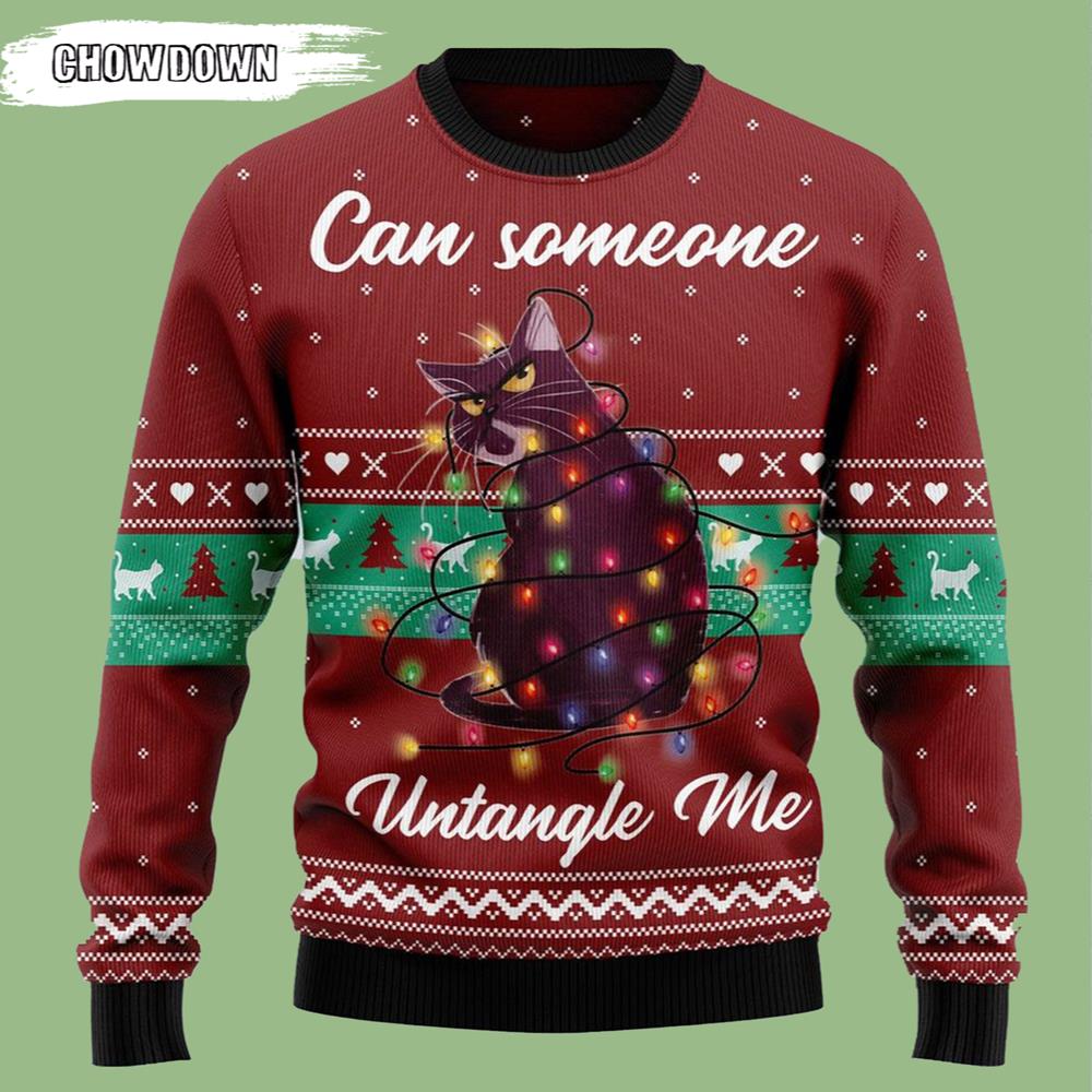 Light Can Someone Untangle Me Cat Ugly Christmas Sweater- Christmas Gifts 2023
