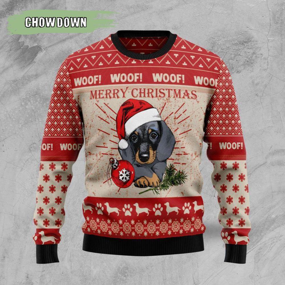 Merry Christmas Dachshund Dog Ugly Christmas Sweater- Christmas Gifts 2023