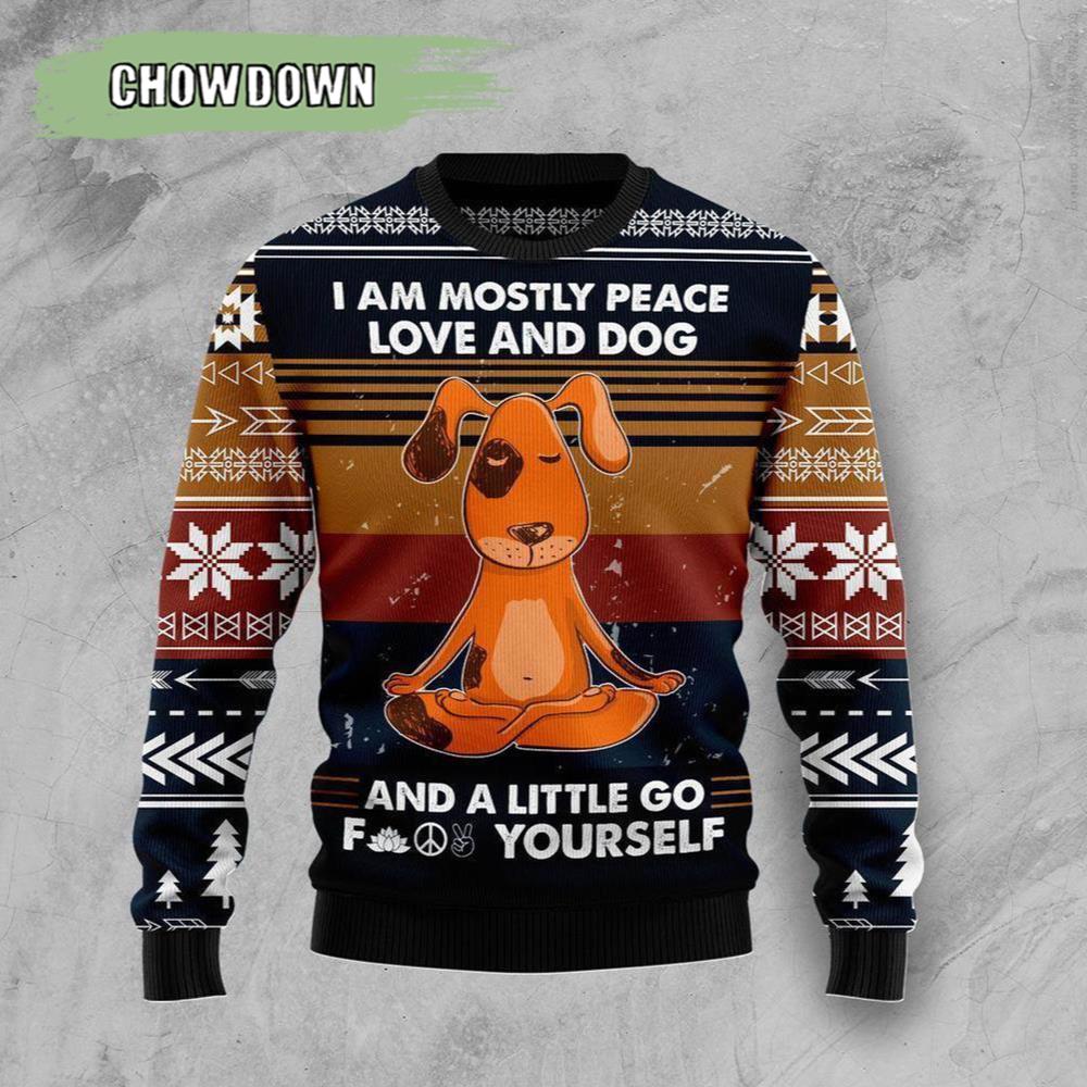 Peace Love And Dog Ugly Christmas Sweater- Christmas Gifts 2023