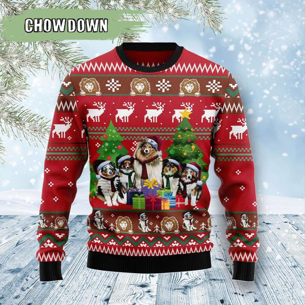 Shetland Sheepdogs Family Snow Dog Ugly Christmas Sweater- Christmas Gifts 2023