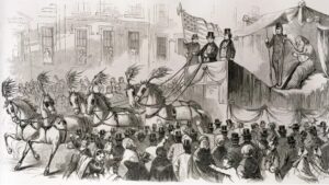 A St. Patrick's Day parade, circa 1860s